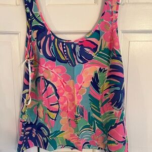 Lilly Pulitzer Multicolor Tropical Print Tank Top — Pink, Blue, Green